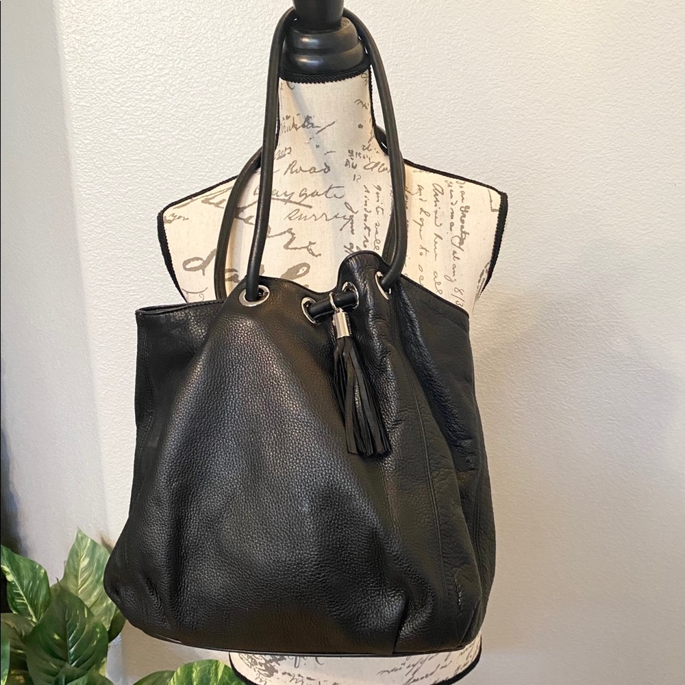 Michael Kors tassel Pebbled Black Leather Hobo bag